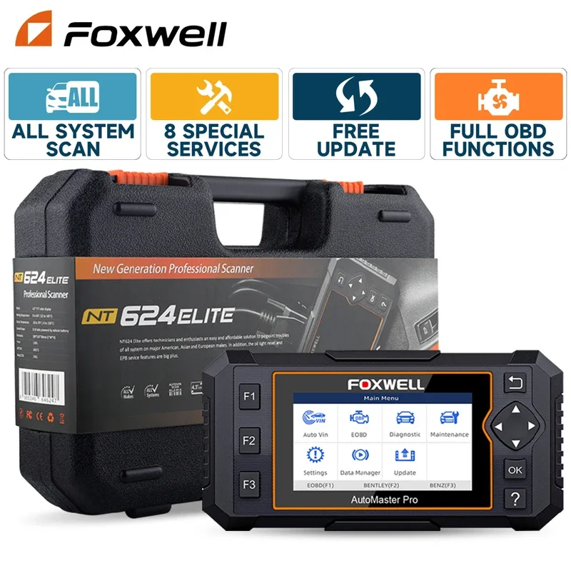 Foxwell NT624 Elite OBD2 Automotivo Scanner Diagnostic Tools All System Car Code Reader ABS TPMS EPB OBD 2 Auto Scanner Tool