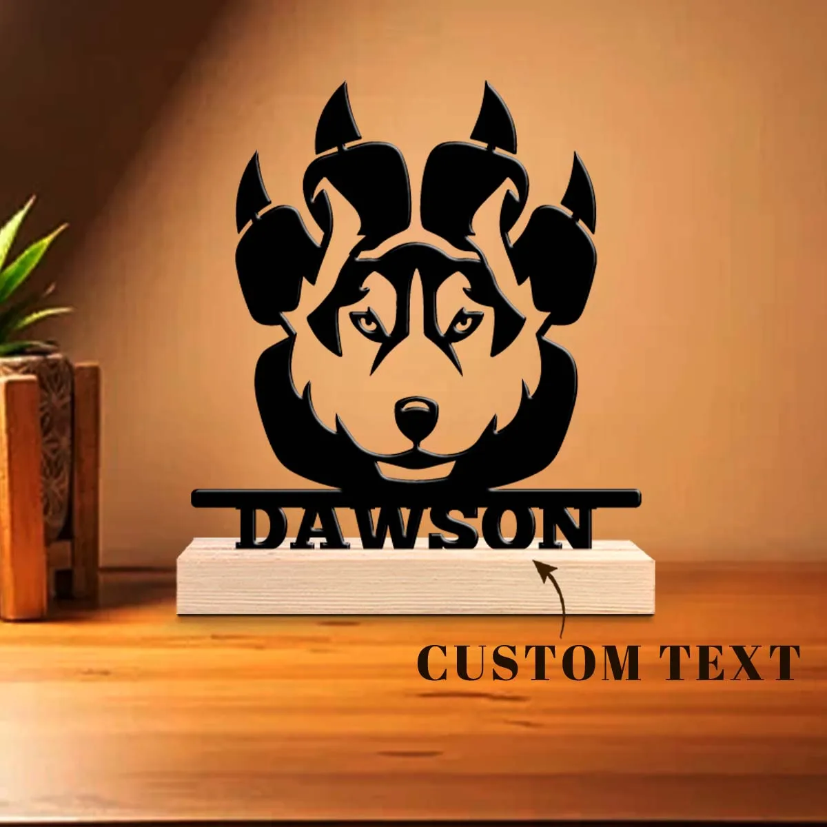 1pc Personalized Retro Iron Statue Decoration Customizable Name With Wooden Base Housewarming Gift,Metal Ornament Decoration