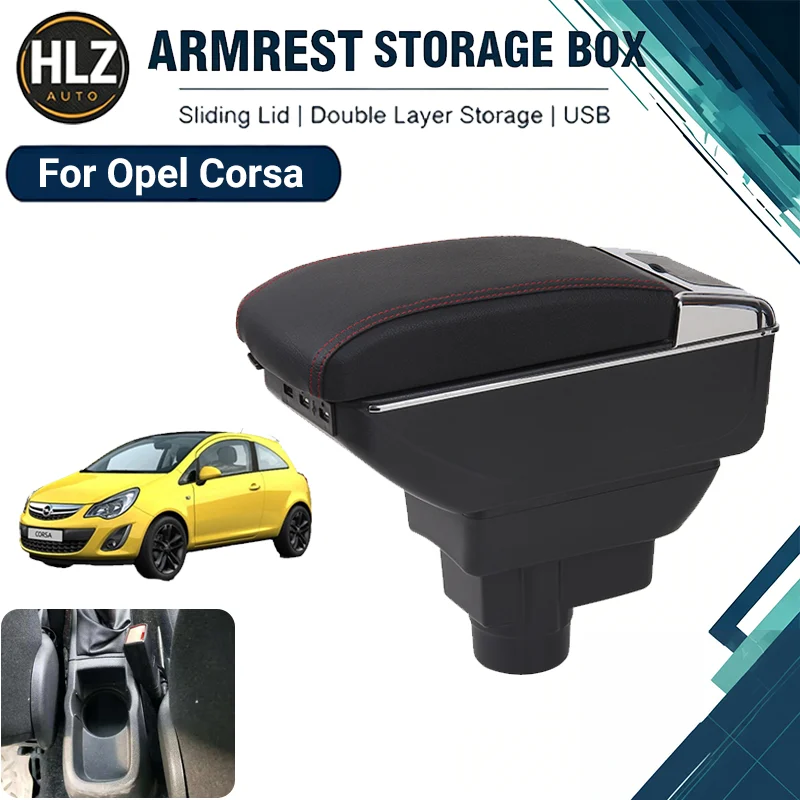 

For Opel Corsa Car Armrest Box Center Console Storage with Cup Holder No Drilling Car Retrofit Part