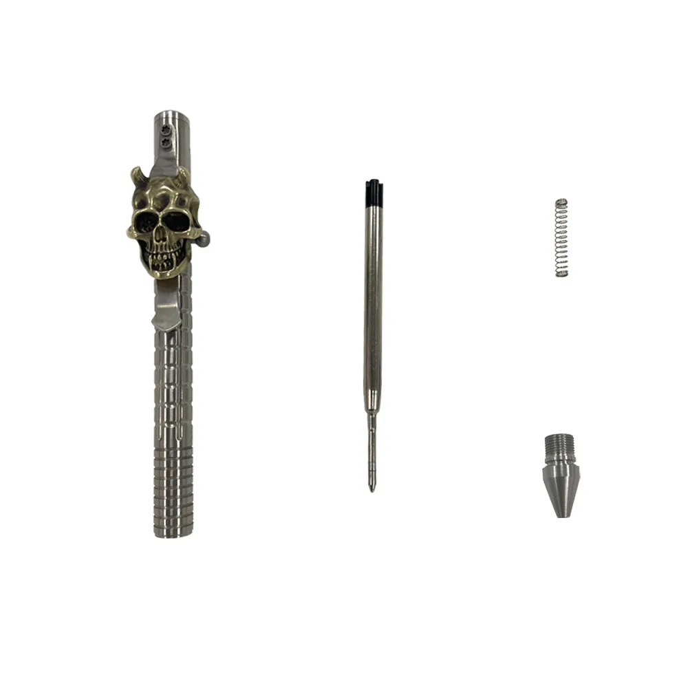 EDC Edelstahl Kugelschreiber Schiebe Metall Stifte Handgemachte Schädel Tasche Clip Unterschrift Stift Im Freien Schreiben Werkzeuge – Detail 9