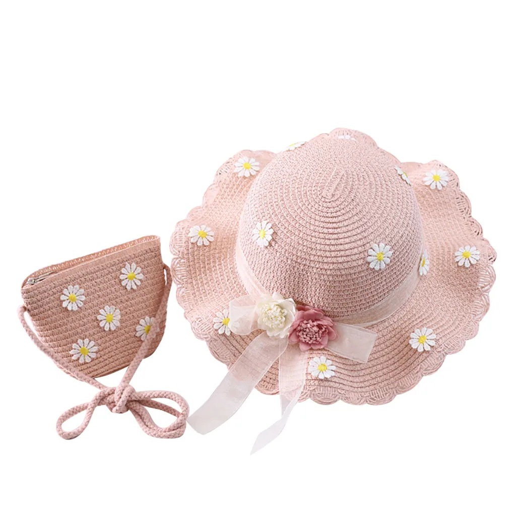 Girls 2-8 Age  Tourism Sun Hat Flower Children Sun Hat And Bag Set