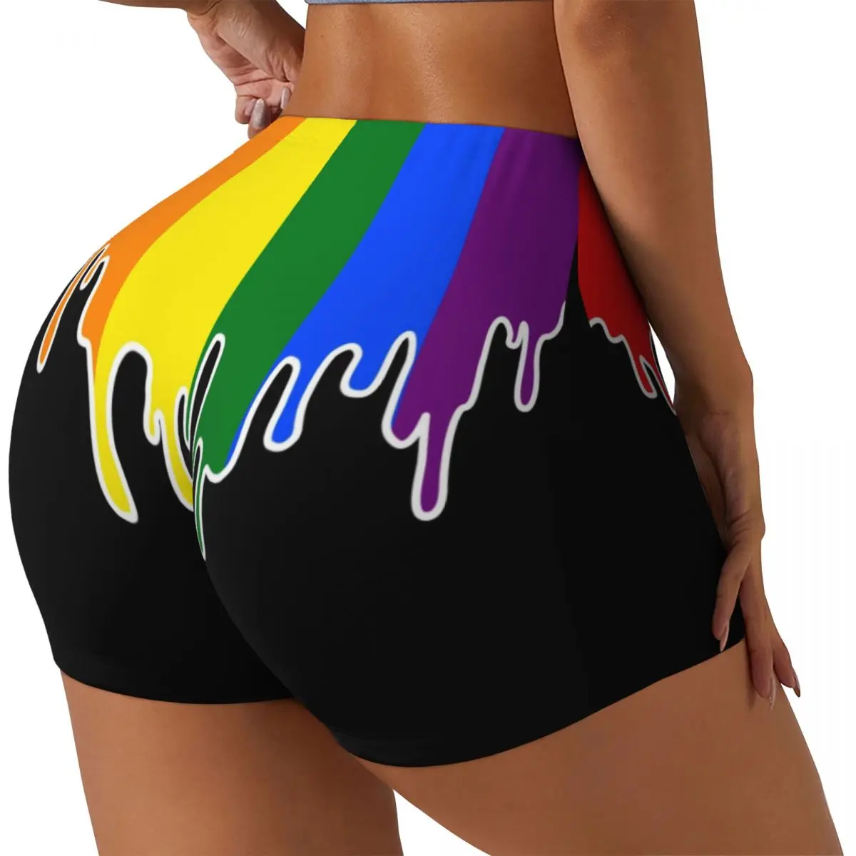 Custom Gay Pride Flag Drip Design Workout Shorts Women LGBT Rainbow Lesbian Gym Volleyball Running Yoga Shorts