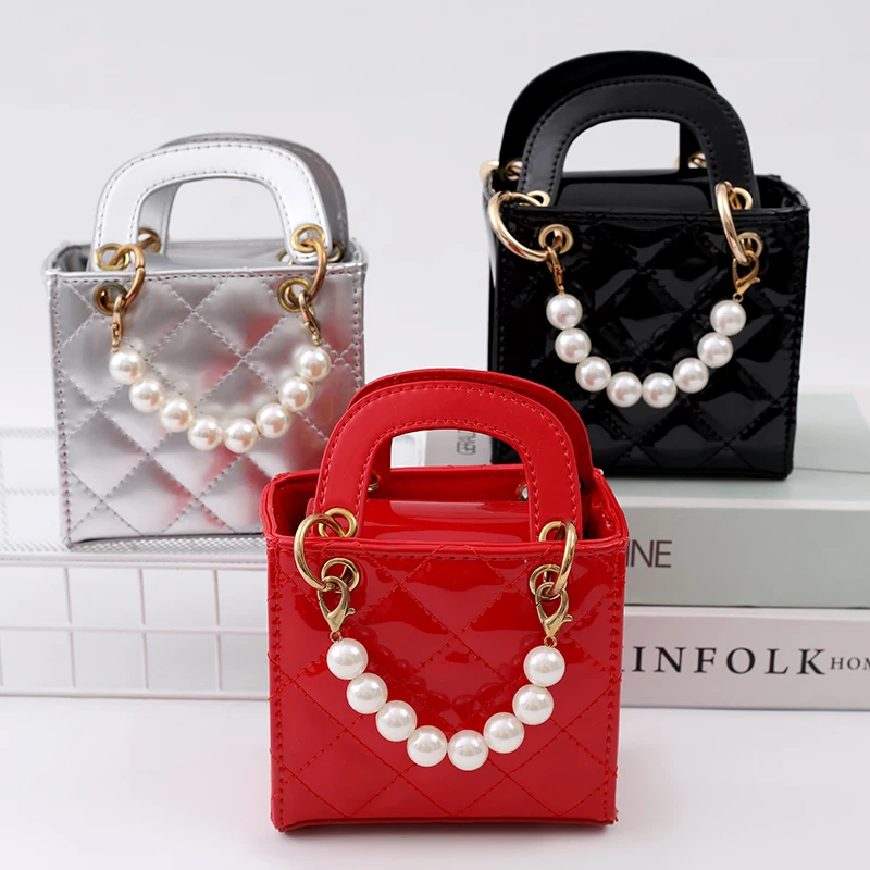 Children's PU Leather Bag Pearl Hot Selling One Shoulder Solid Color Fashion Simple Versatile Handbag Baby New Girl Shoulder Bag