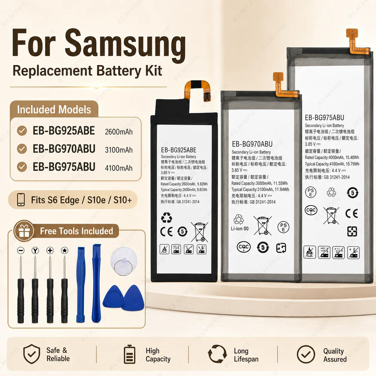 High Capacity Replacement Battery For Samsung Galaxy S8 S8+ S7 S7 Edge S9 S9+ S10 S10E S10+ J5 Pro J7 Pro Long Lifespan