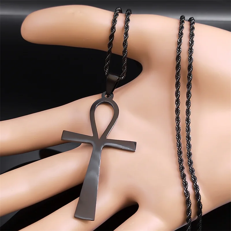 Ankh Kreuz Schlüssel des Lebens Halskette für Frauen Männer Edelstahl Silber Farbe Ägyptischen Schutz Halsketten Schmuck N6226S02 – Detail 8