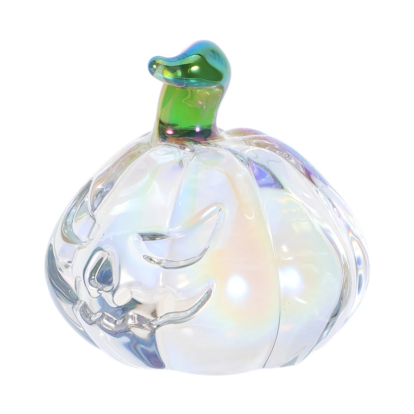 

Colorful Crystal Pumpkin with Green Stem Glass Hand Blown Mini Art for Fall Harvest Thanksgiving Halloween Table Accent