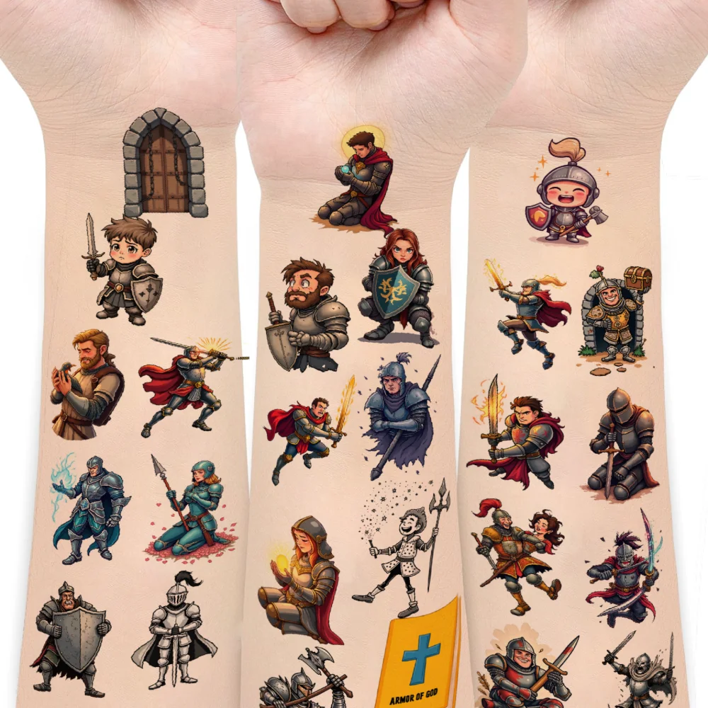 

54pcs Temporary Tattoo Temporary Tattoo Stickers Sword Treasure Cartoon Armor For Shoulders Cheeks Adults