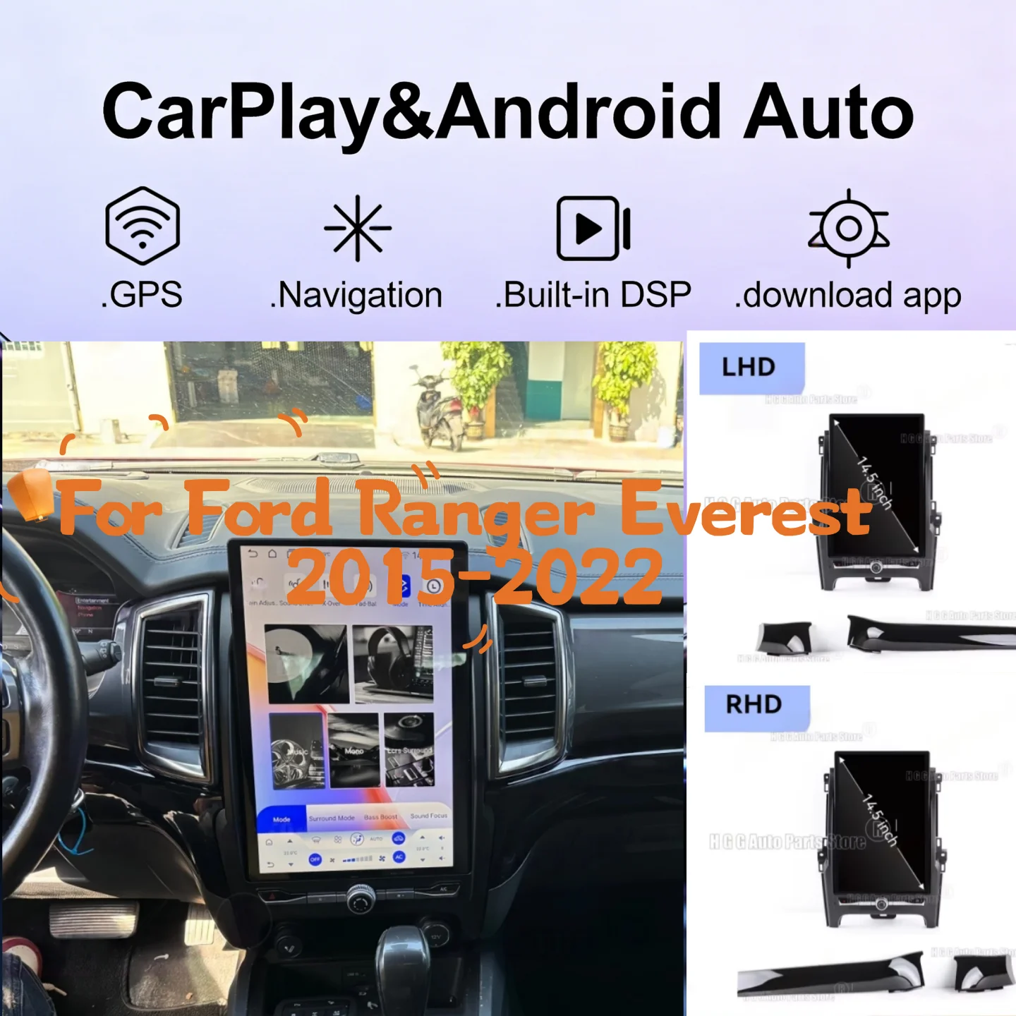 

14,5-дюймовый вертикальный экран Android 13 с CarPlay для Ford Ranger Everest 2015-2022, автомобильная магнитола с GPS-навигацией, мультимедийный проигрыватель