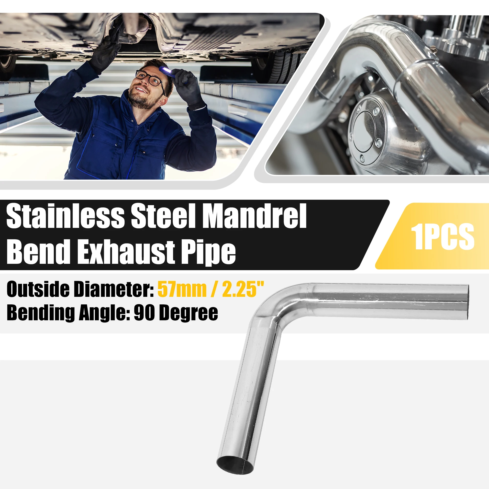 Uxcell 90 Degree Bend Car DIY Custom Mandrel Exhaust Pipe Stainless Steel OD 51mm 57mm 63mm 76mm 89mm Tube Pipe 33cm End to End