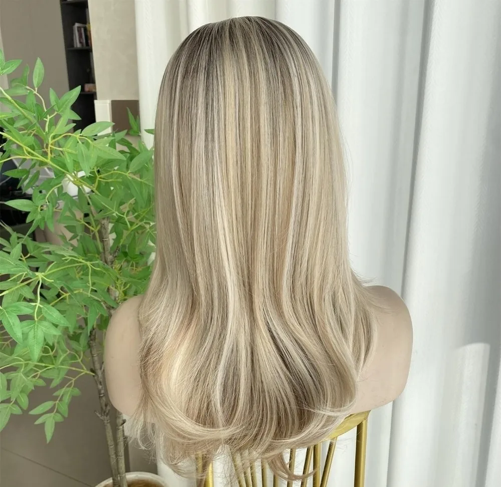 Ash Blonde Brown HD Lace Wig - Small  Blend Highlights Wavy Curly