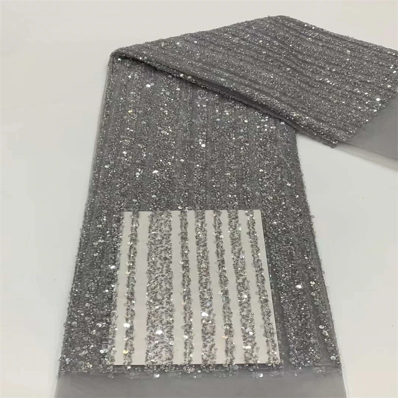 Sequins French African Embroidey Beaded Lace Fabric 2023 High Quality Tulle Lace Fabric For Nigerian Wedding Dress XB-260