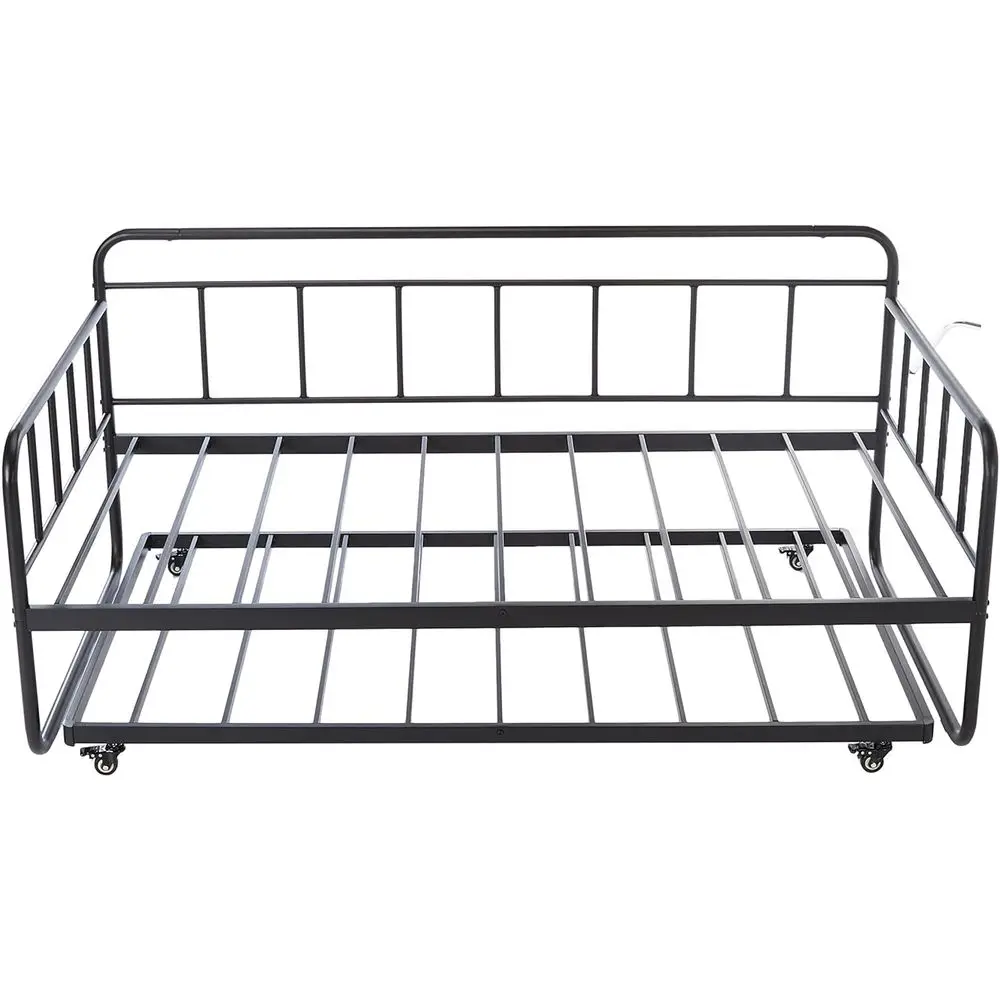 BTwin Daybed and Trundle Bed e Set, Easy Assembly, Space Saving, Steel Slat Support, Black, 77.3 x 40 x 35.4 in