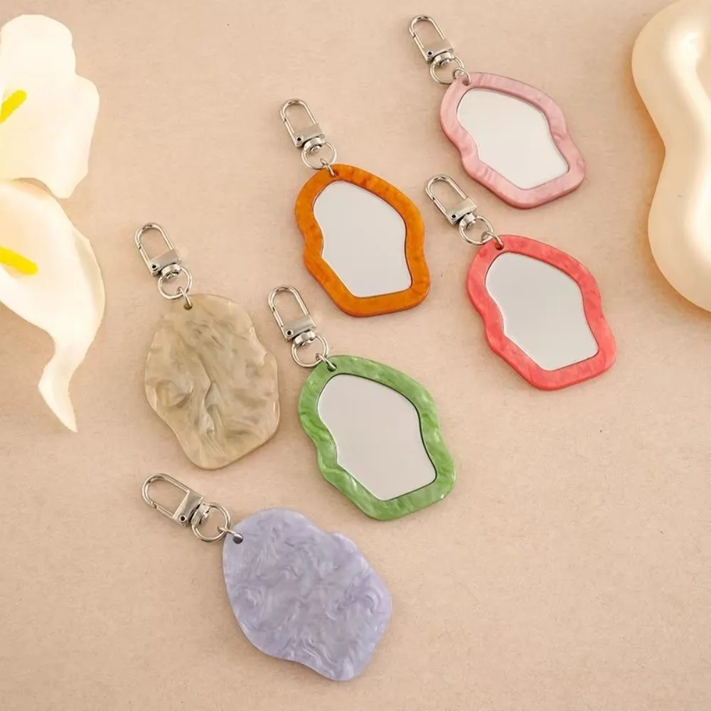 Irregular Design Makeup Mirror Keychain Resin Material Keychain Attachment Bag Charm Pendant Pendant Style Mini Resin Mirror