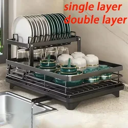 Dish Drying Rack Adjustable Kitchen Plates Organizer with Drainboard Over Sink Countertop Cutlery Storage Holde