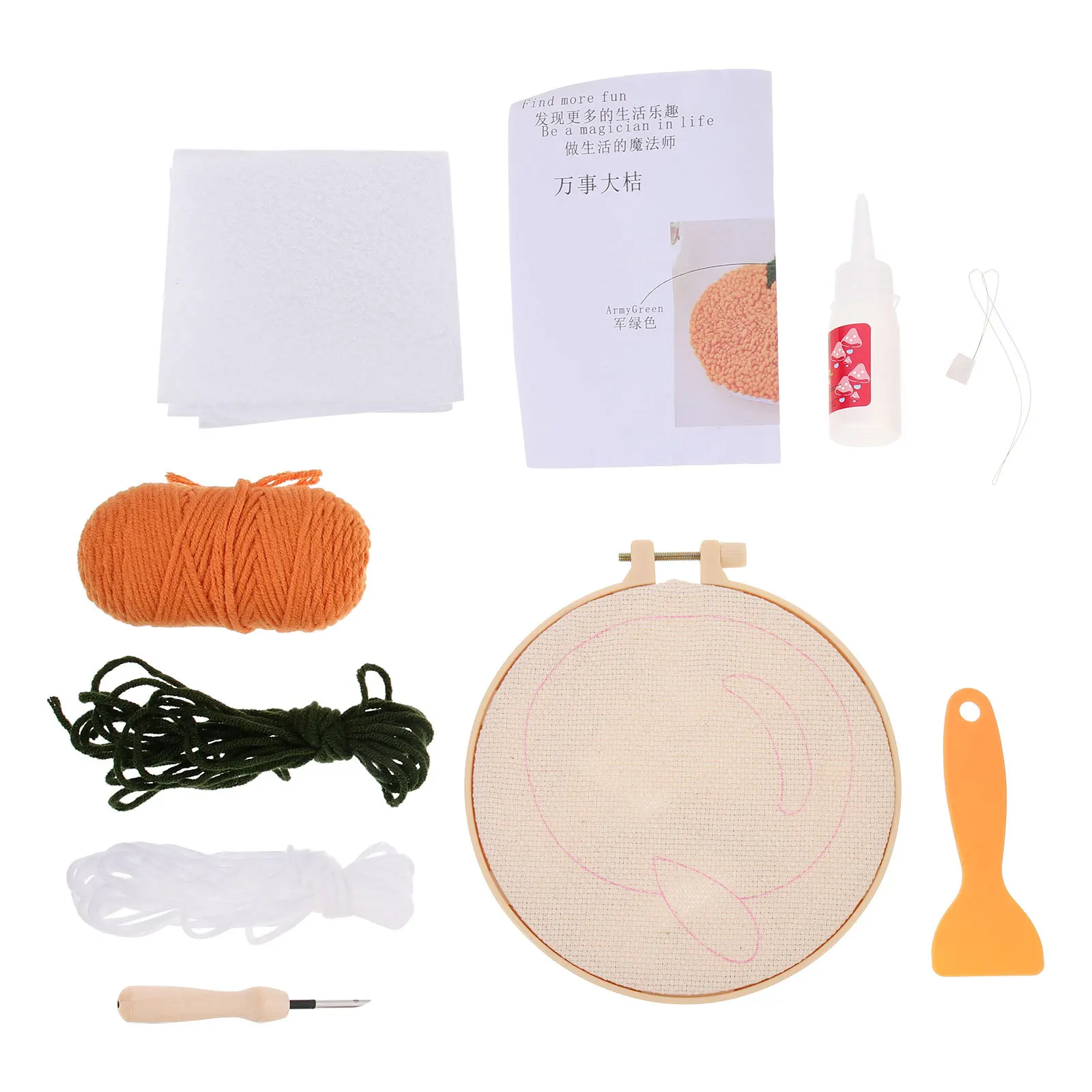 

1Set Punch Needle Coaster Material Kit Wooden Embroidery Frame DIY Needle Punch Tool Cup Pad Tufted Rug Supplies