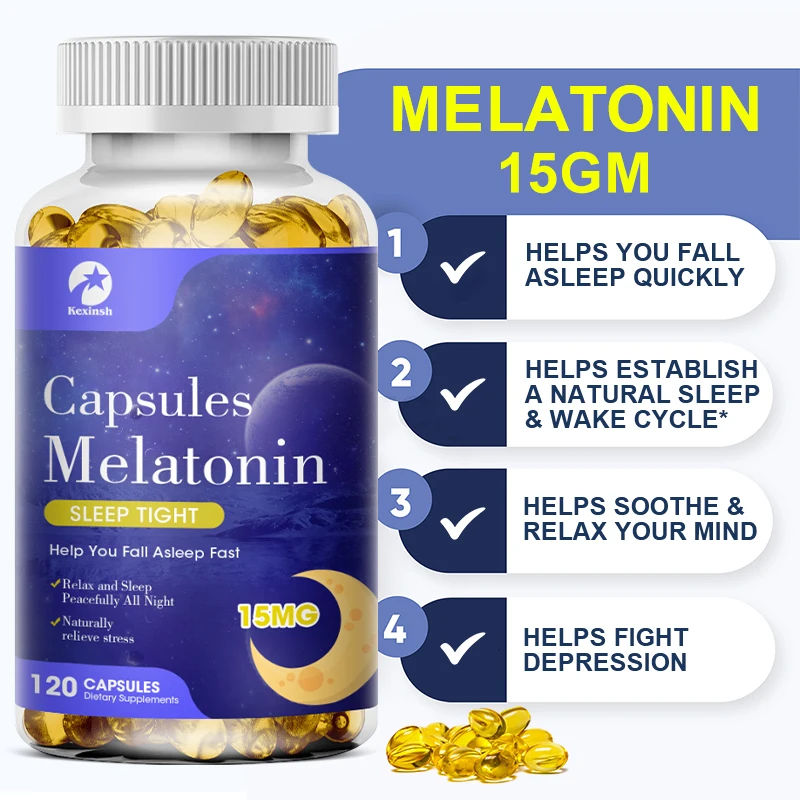 Kexinsh 60/120 Caps Melatonin Capsules 15 MG Help Sleep Relieve Insomnia, Help Improve Sleep Quality Antioxidant
