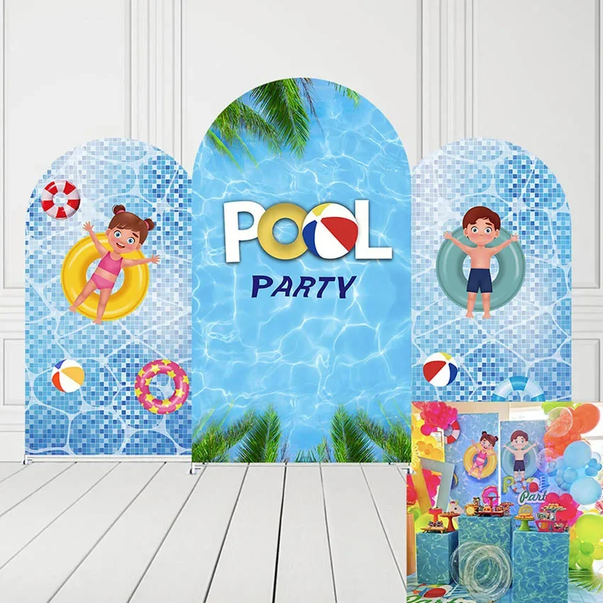 Mehofond Custom 2-Sided Summer Pool Swimming Kids Birthday Party Baby Shower Covers Chiara Arch Background Decor Backdrop Photo