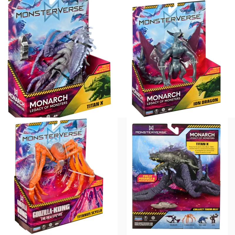 Bonecos de Ação Godzilla Vs Kong da Playmates, Dragão Ion TITAN X, Modelo de Brinquedo Scylla para Colecionar