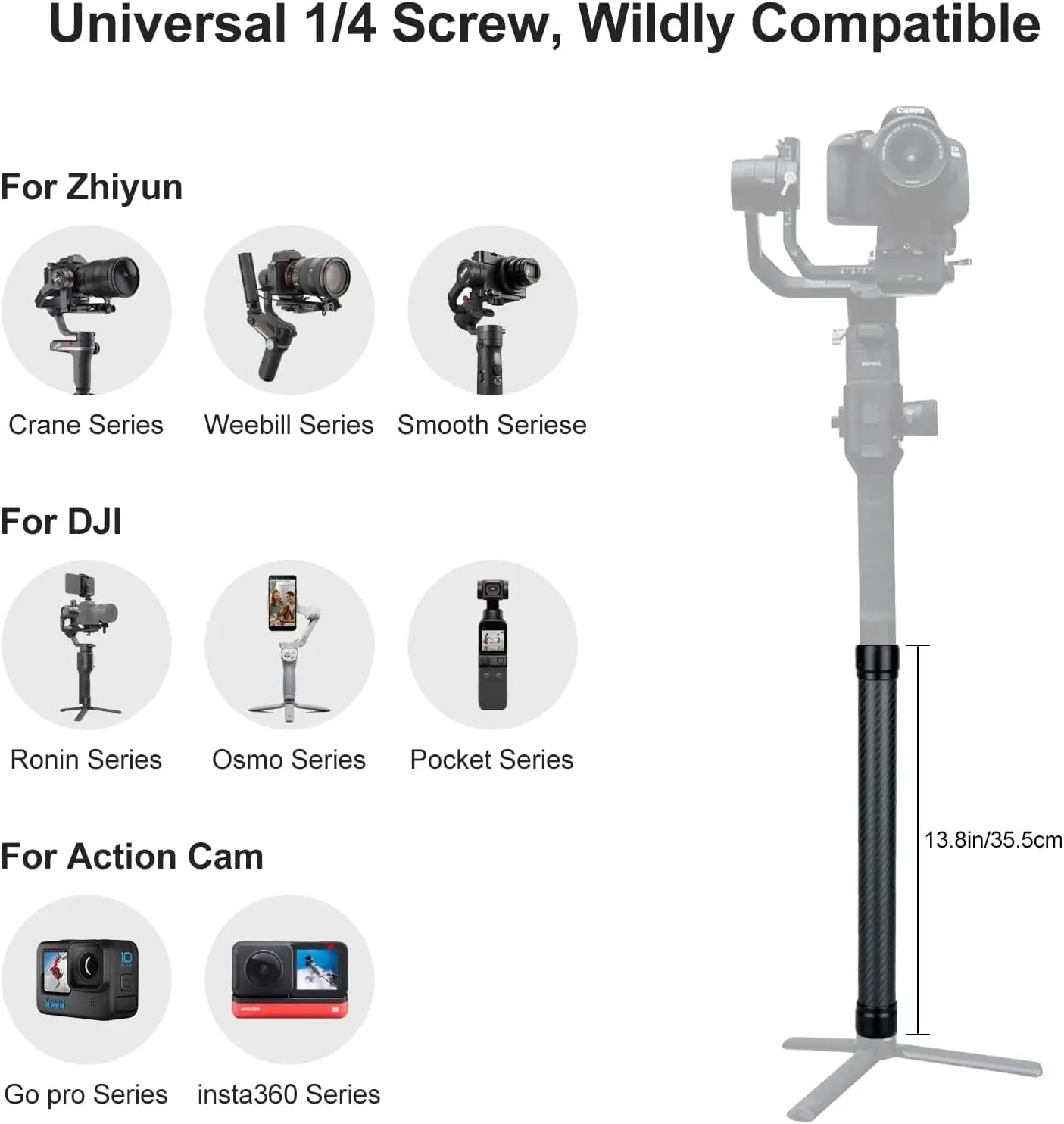 Ulanzi dh10 para dji ronin s sc rsc2 haste de extensão pólo selfie vara fibra carbono telescópica para zhiyun feiyu cardan acessórios