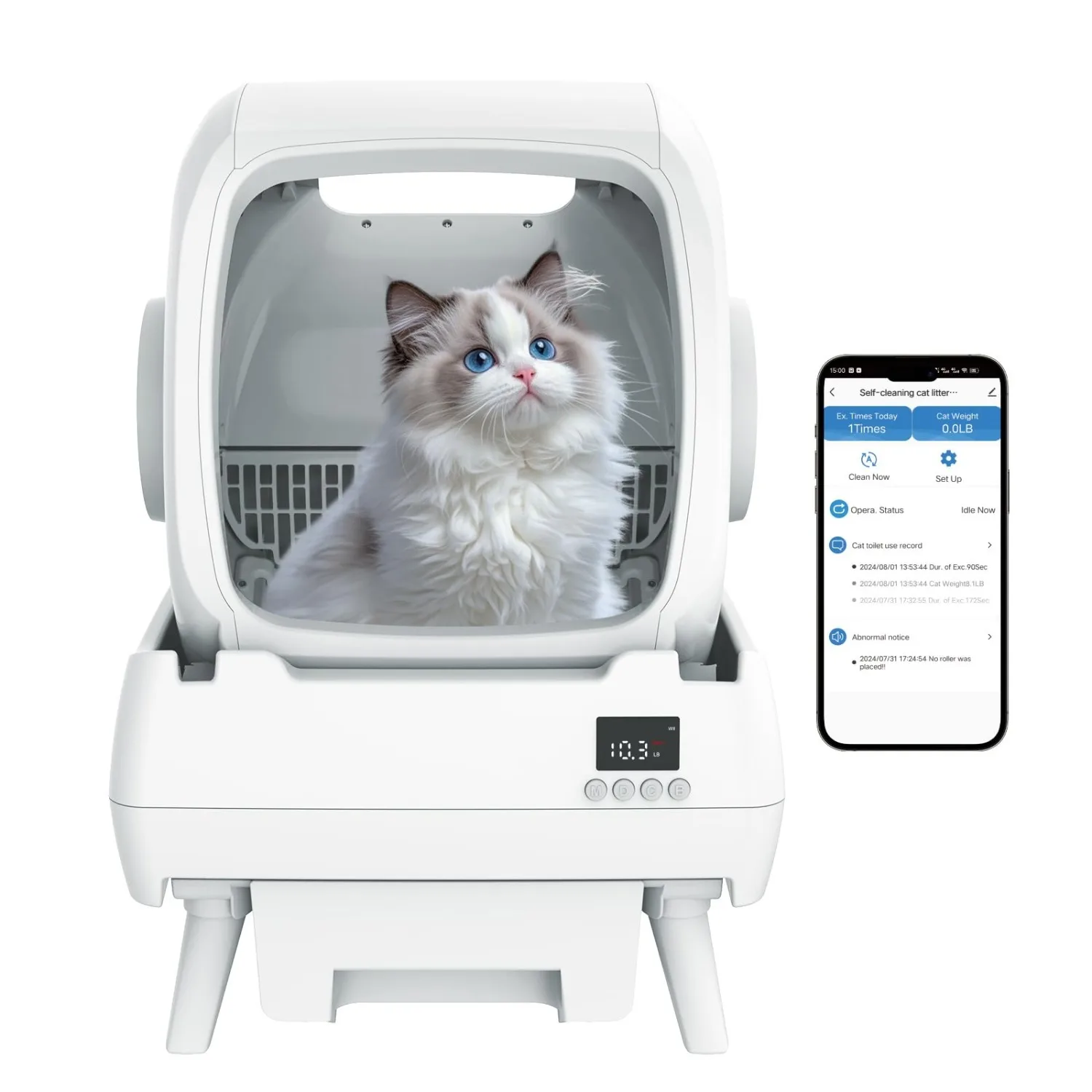 Automatic Cat Litter Box Self Cleaning - App Control, Cat Toilet Records, Suitable for Big Cats, Medium Cats, Kittens