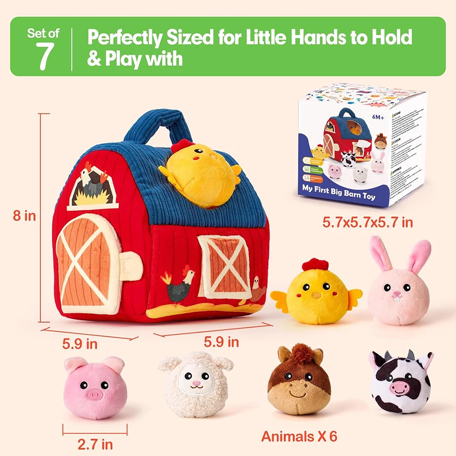 Babyspeelgoed 6-12 maanden Zachte babybijenkorf met 5 sensorische bijenrammelaar Spiegel Crinkle Pieper Druk Montessori Zacht speelgoed voor peuters