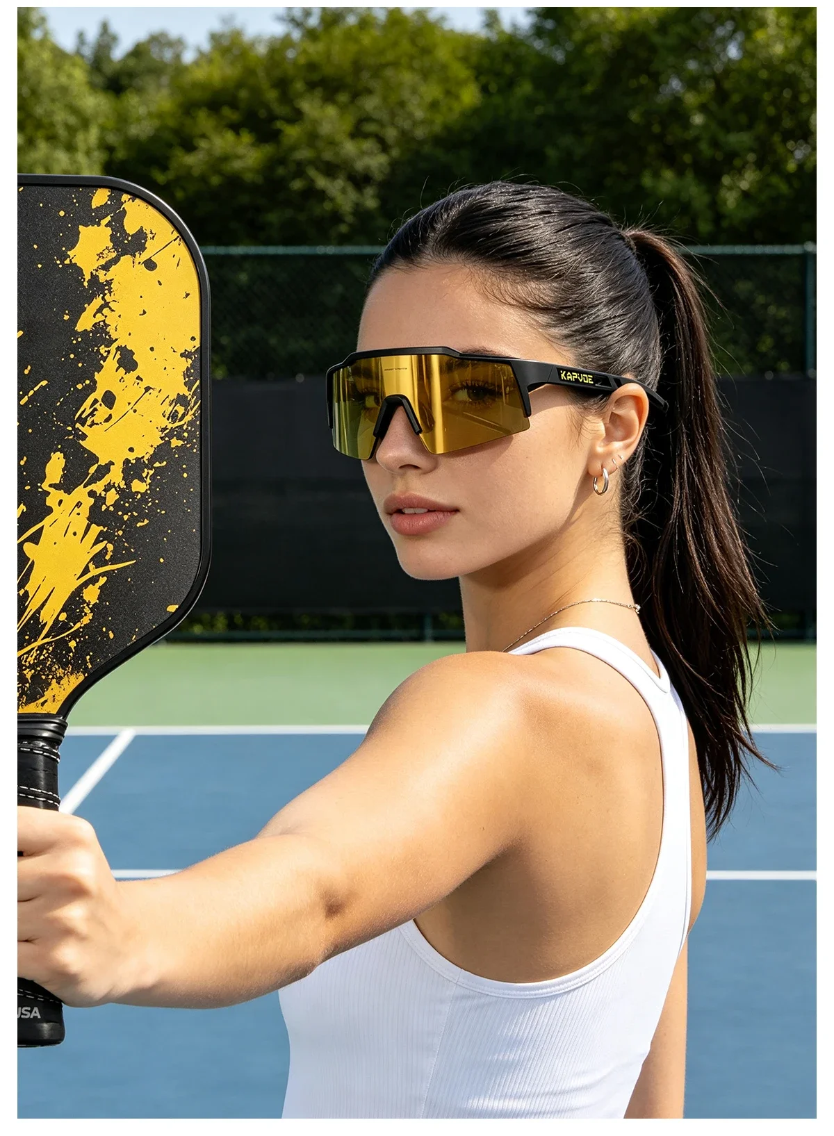 KAPVOE Polarisierte Pickleball-Brille für Damen, Sport-Sonnenbrille, Stoßfest, Belüftet, für Outdoor-Tennis, Golf, Laufen, UV400-Schutz – Detail 15
