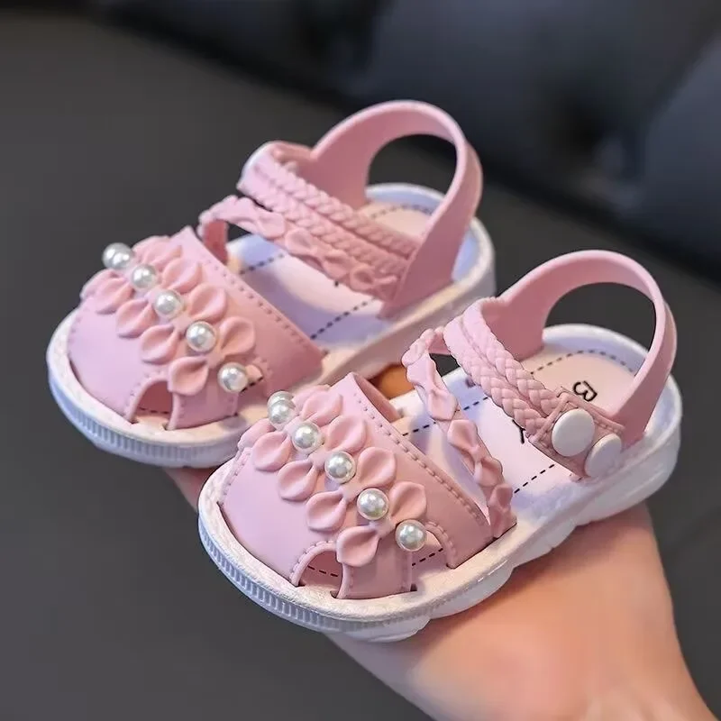 Sommer-Sandalen für Kleinkinder mit schönen Schleifen und Perlen, weiche Sohle, rutschfeste, lässige Strandschuhe für kleine Kinder – Detail 5