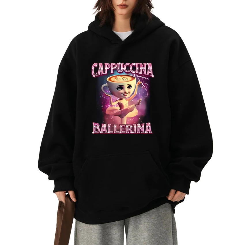 

2025 Funny Ballerina Cappuccino Graphic Hoodies Unisex harajuku fashion Y2k Sweatshirt Men women Fleece Long sleeve pullovers