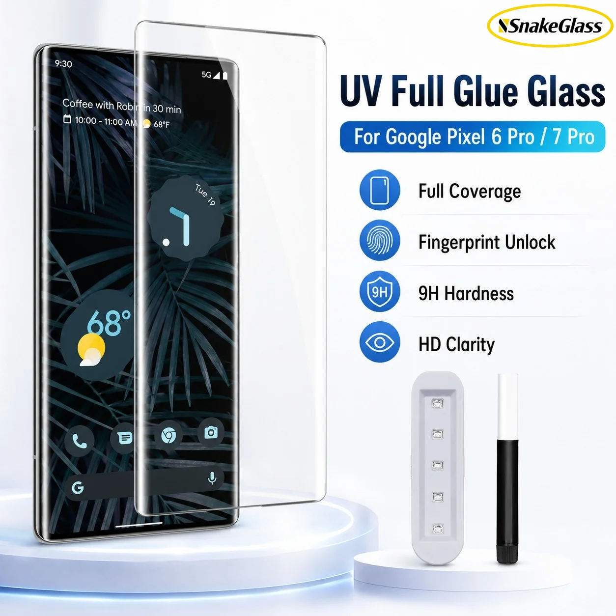 Protector de pantalla completo con pegamento líquido UV para Google Pixel 7 Pro, película protectora para Google 6 Pro, vidrio templado 3D resistente al calor, 2 uds.