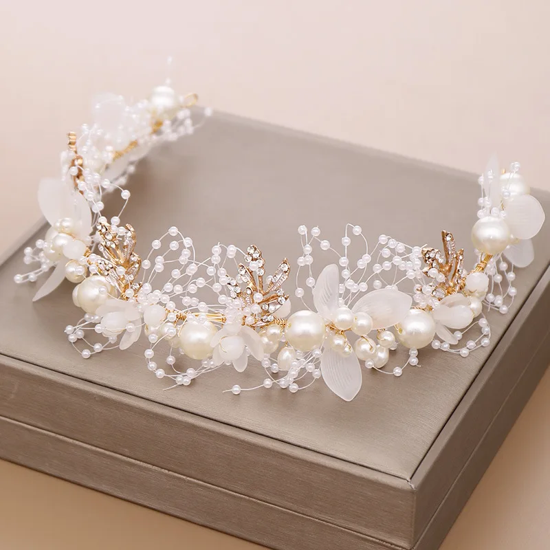 Pearl Flower Headband Bridal headdress Wedding Crown Fashion The wreath bracelet Band Tiaras Crystal Headpiece Hair Jewelrys