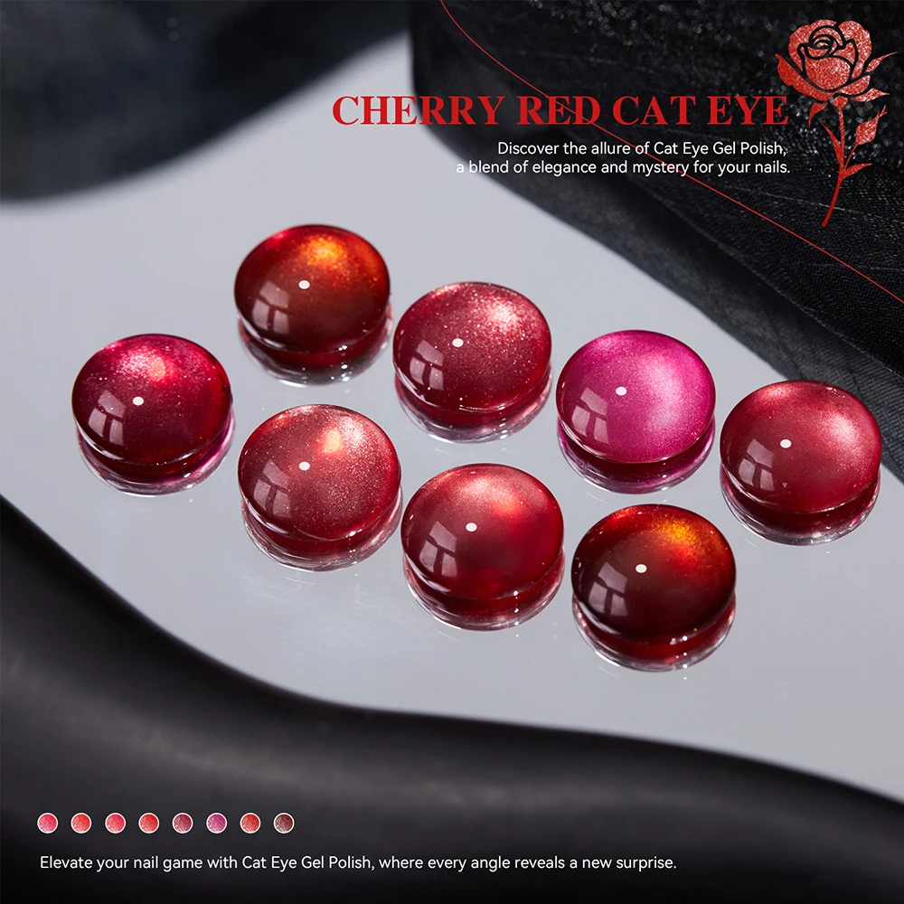 Vendeeni, 12 colores/juego, cristal rojo cereza, Color puro, ojo de gato magnético, esmalte de uñas de Gel UV LED con tarjeta de Color sin TPO/HEMA