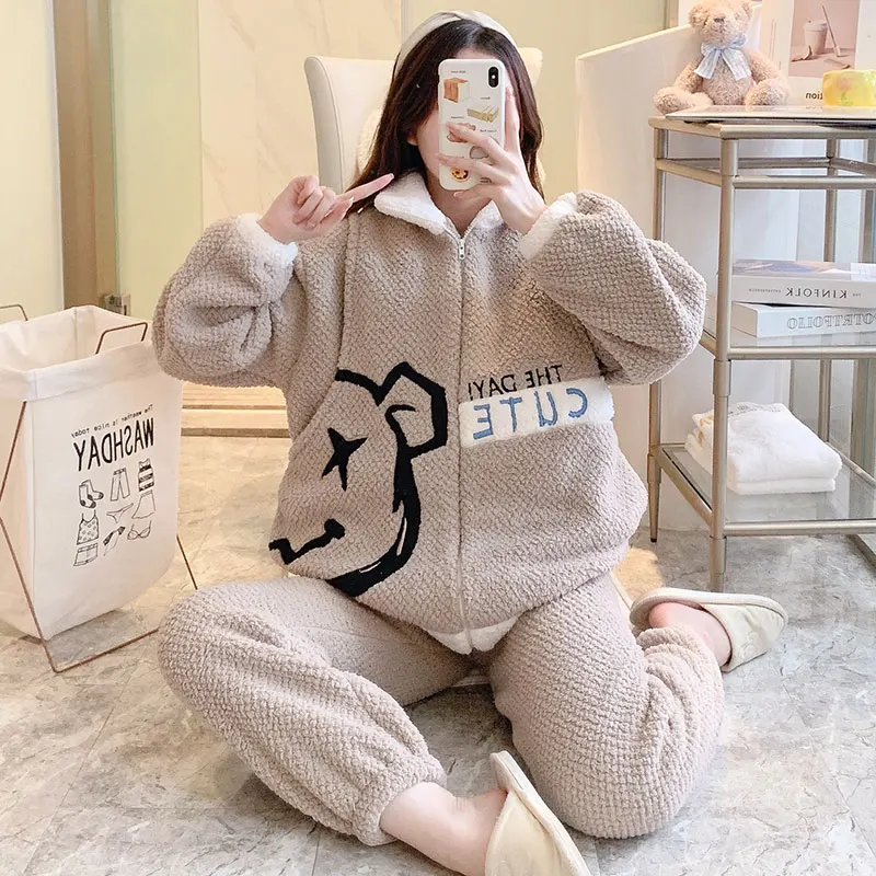 Autumn Fall Winter Thick Warm Fleece Maternity Nursing Sleepwear Pants Sets Loose Pajamas Suits Pregnancy Sleep Home Lounge Wear