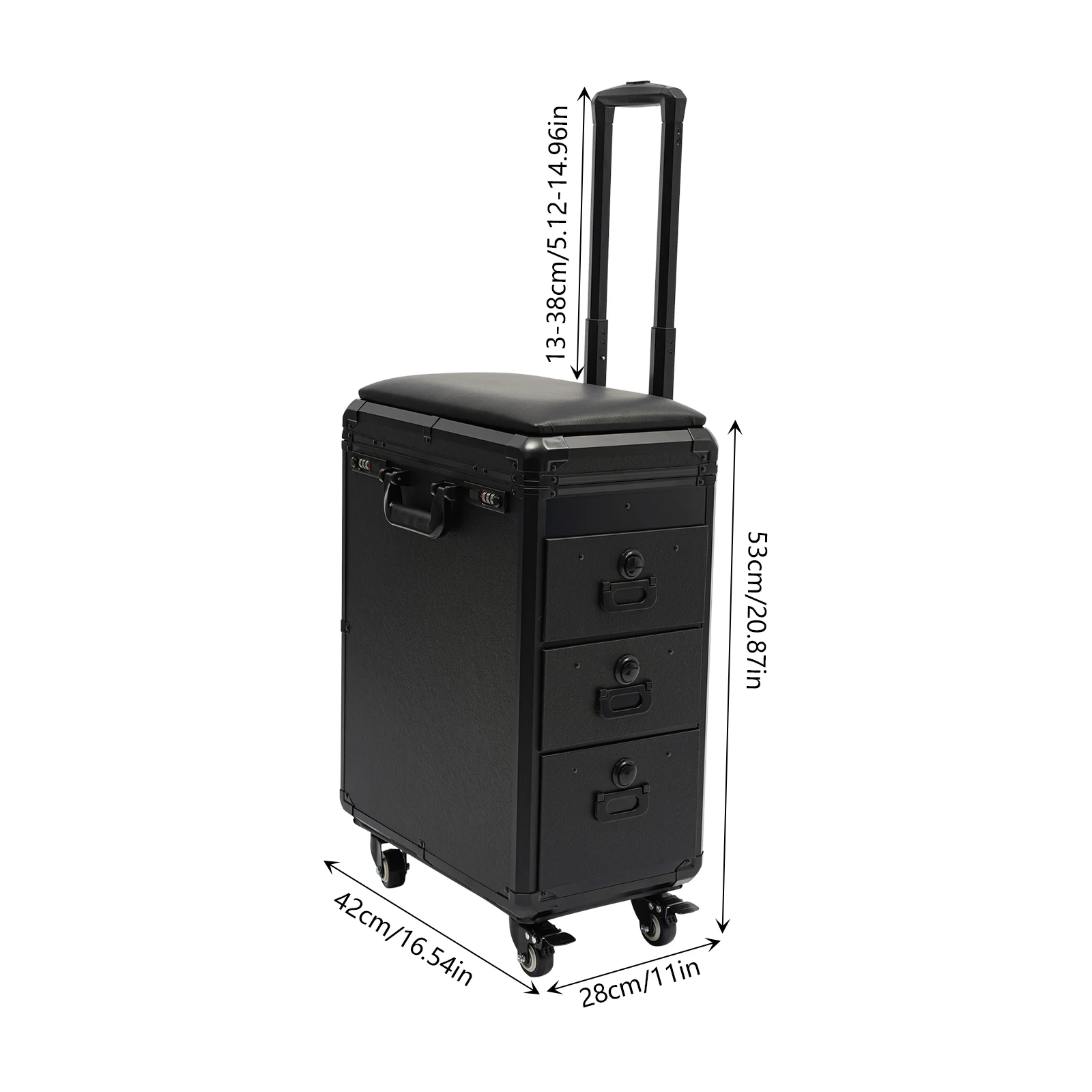Rolling Tattoo Trolley Case with Wheels, 3 Drawers Adjustable Tattoo Workstation Portable Tattoo Station with Combination Lock