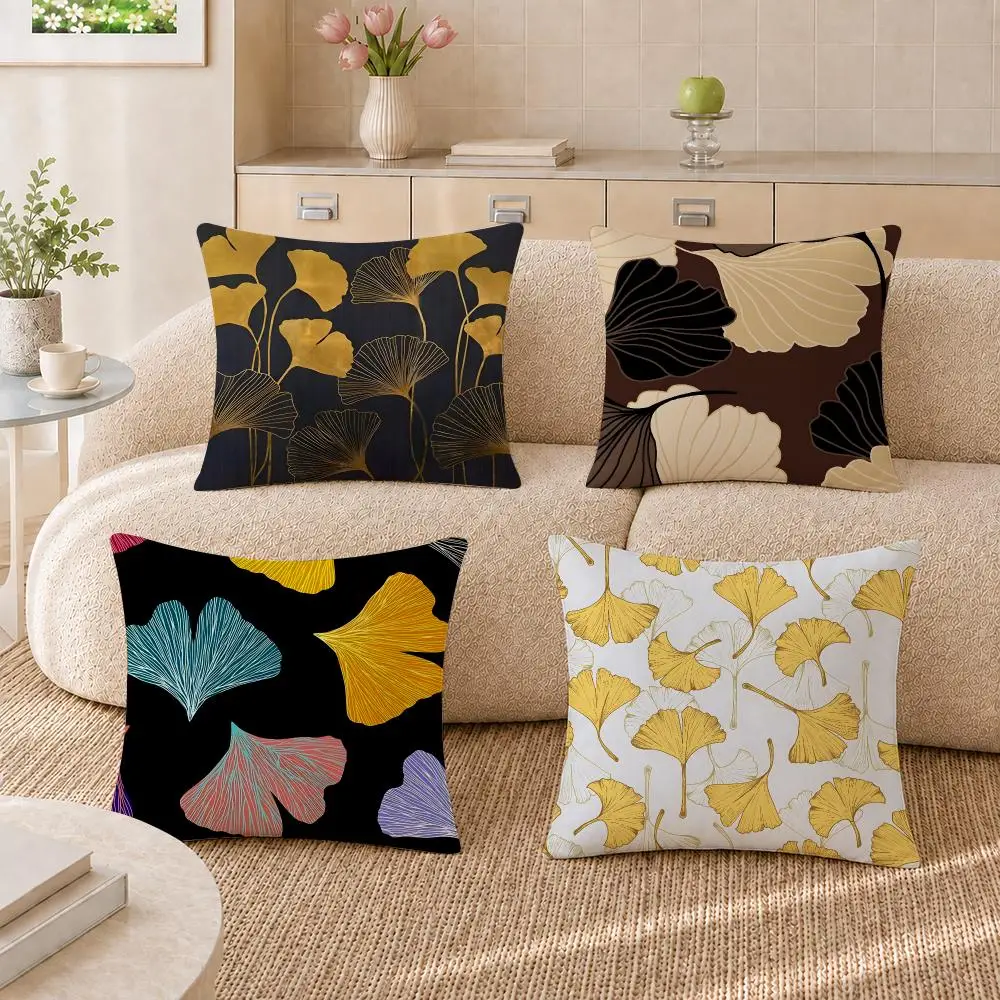 Ginkgo Leaves Printed Cushion Cover Pillowcase Sofa Living Room Home Gift Office Decor Protective Covers