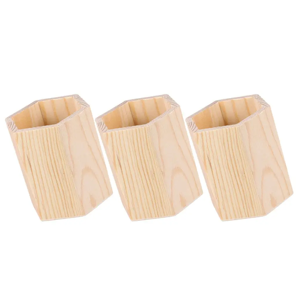 3Pcs Wooden Pen Storage Pot Unfinished DIY Blank Desktop Pencil Holder Tabletop Pen Cup for Office Home School Art Craft