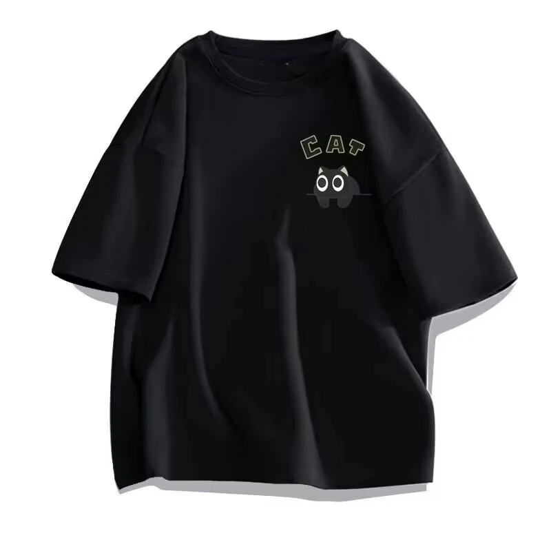 

Summer Limited Edition Men's Oversized T-Shirt Korean Casual Loose Style Anime Black Cat Harajuku Oversized T Shirt