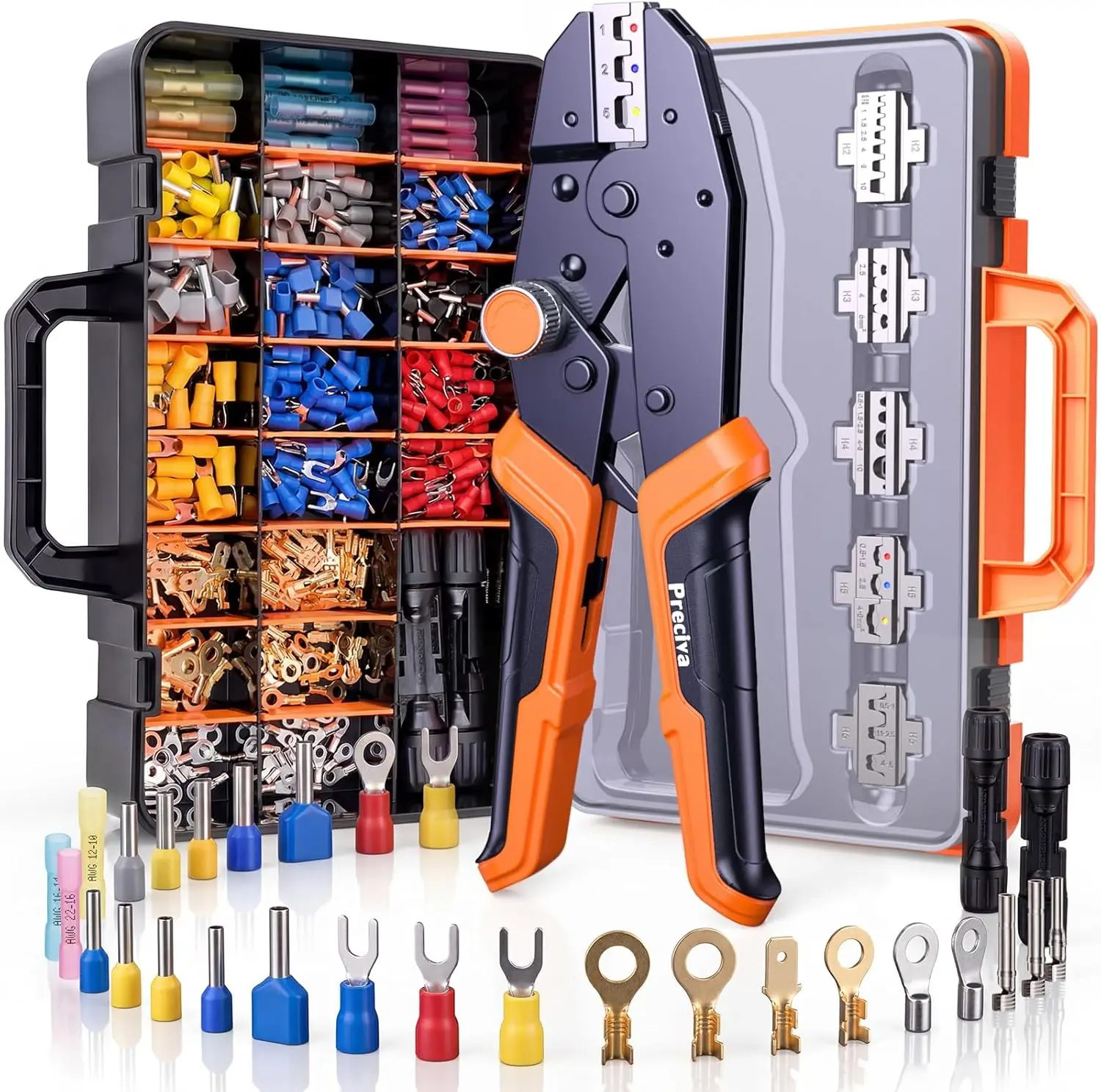 

6-Jaw Ratchet Crimper Kit with 361 Terminals, Adjustable Pressure & Ergonomic Handle for Electrical, Automotive, Solar Work