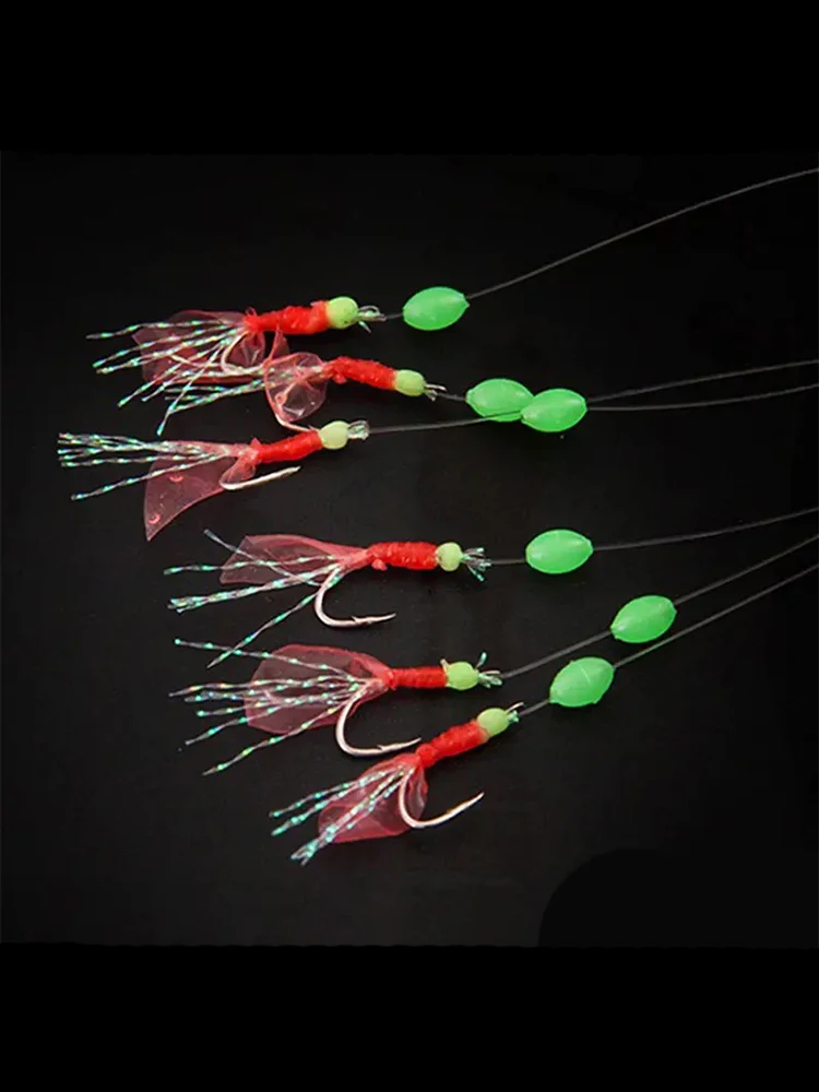 10Pcs/Set Sharp Maruseigo Hooks W/ Red Flash Skirt - Stainless Steel Barbed Hooks for Freshwater & Saltwater | Anti-Run Fish
