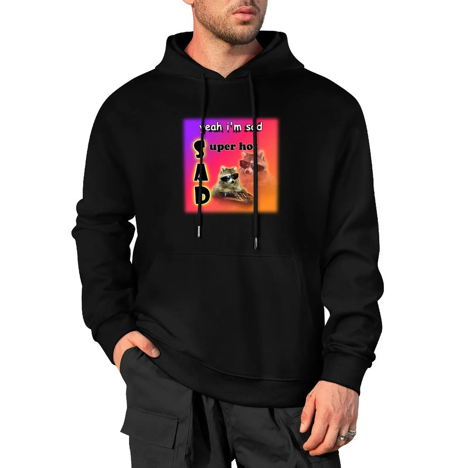 yeah I'm sad - super hot cool raccoon word art Pullover Hoodie japanese style anime clothes men's oversize hoodie