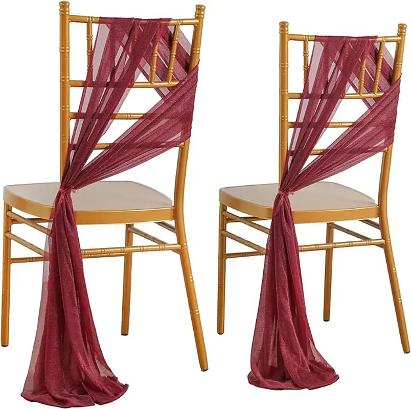 10/50Pcs 17x250cm Shiny Chiffon Chair Sashes Set Sash Gauze Wedding Chair Covers Ribbon Wedding Party Aisle Chair Decoration