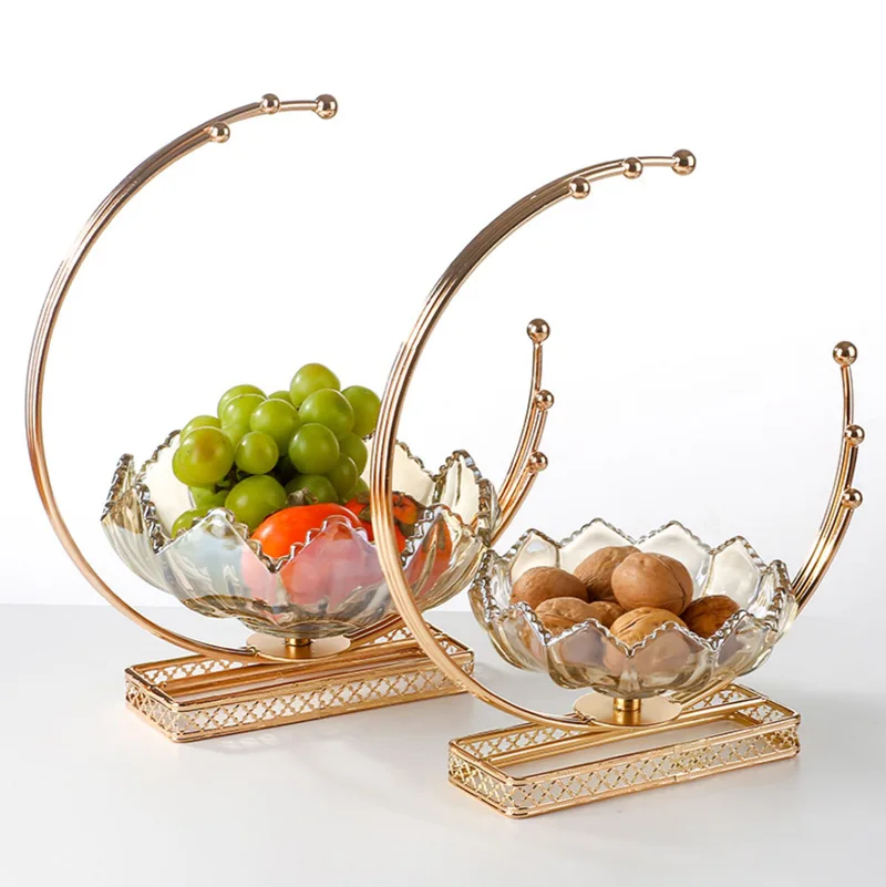 Light Luxury Style European Creative Metal Glass Moon Fruit Plate Living Room Restaurant Candy Fruit Fruit Basket Decorations