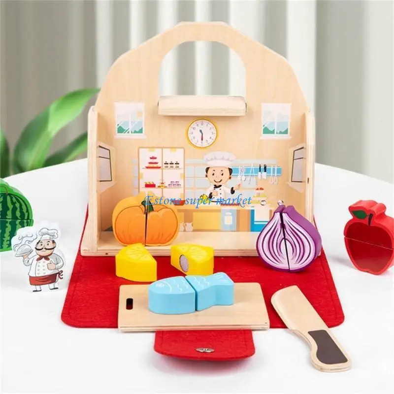 090B Cutting Play Fruit Vegs Kitchen Playset Kids Fine Motor Skill Pretend Toy Parent-Kids Activity Toy Kitchen Play Toy