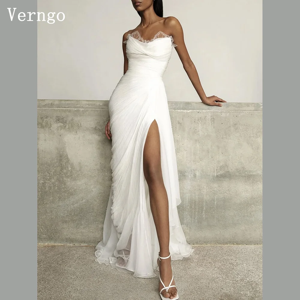

Verngo lvory Chiffon Wedding Dress Sweetheart Mermaid Bridal Gowns Sexy Side Slit Boho Bride Dresses Customized