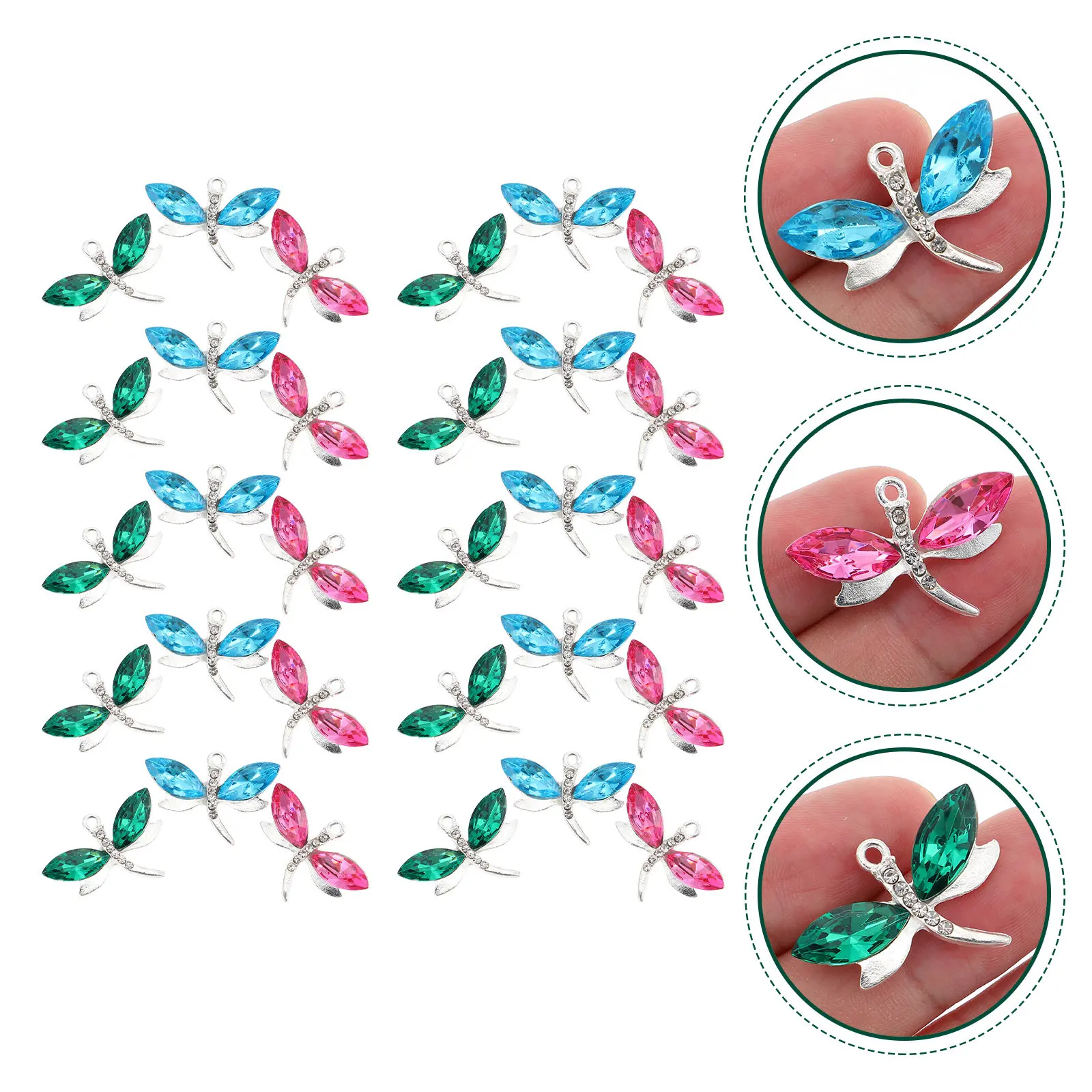 

30Pcs Dragonfly Design Charms Jewelry Pendants DIY Necklace Earring Keychain Making Supplies Premium Alloy Rhinestone Resin