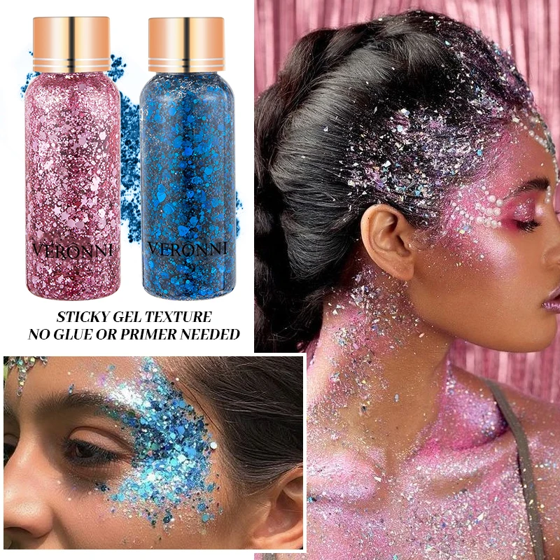 9 Color Face Sequin Glitter Makeup Face Hair Body Nail Glitter Gel Holographic Sequins Makeup Glitter Gel for Bar Festival Party