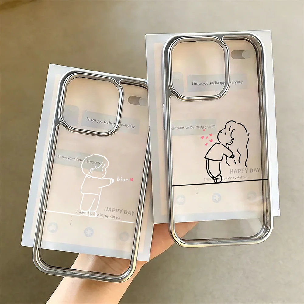 Paar-Liebesmuster Klare Hülle für iPhone 13 14 Pro Max Hüllen iPhone 12 11 15 16 17 Pro XR Max Plus Luxus-Plating Coque – Detail 1