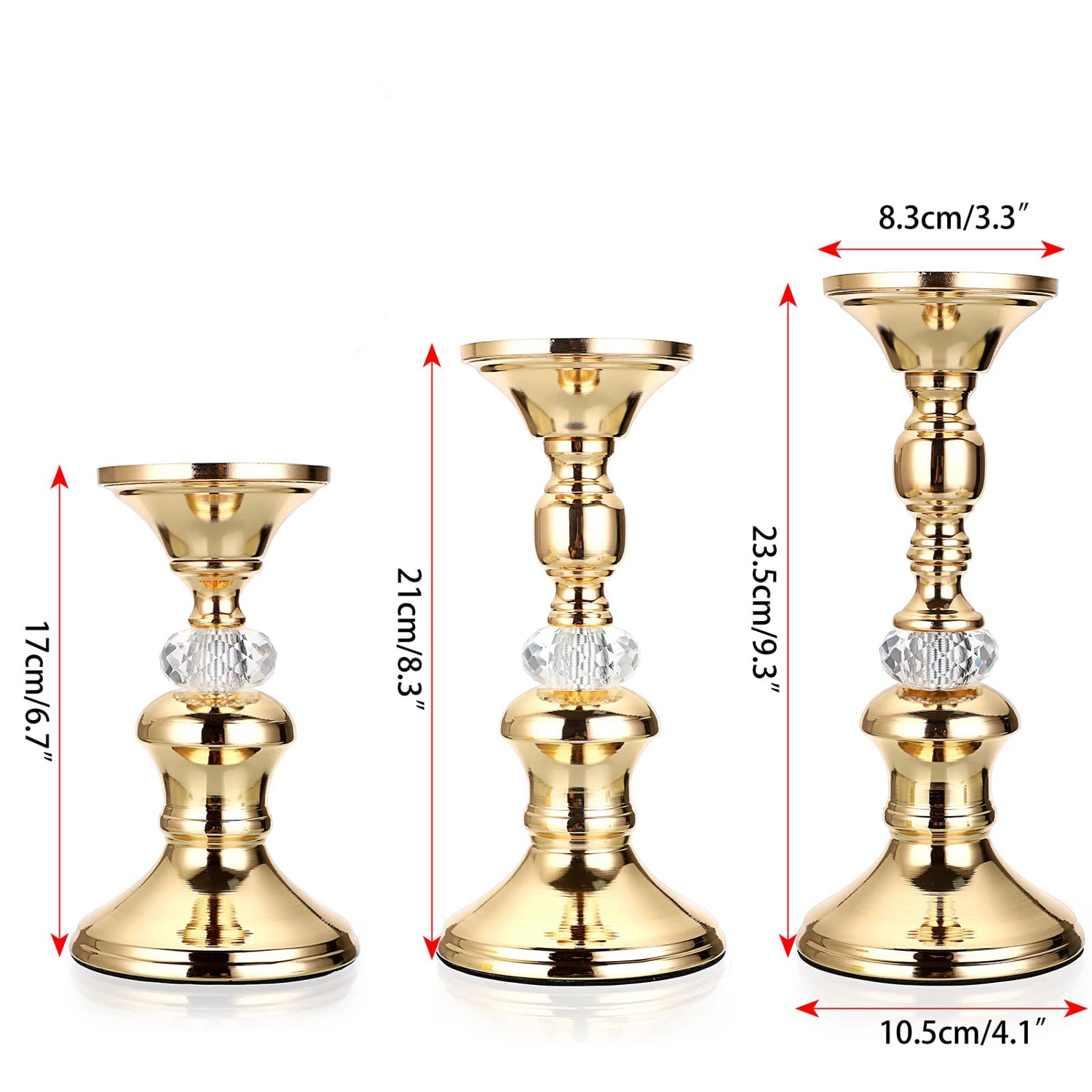 Gold Metal Pillar Candlestick Holders Vintage Pillar Candle Holders Elegant Metal Crystal Pillar Candle Stands