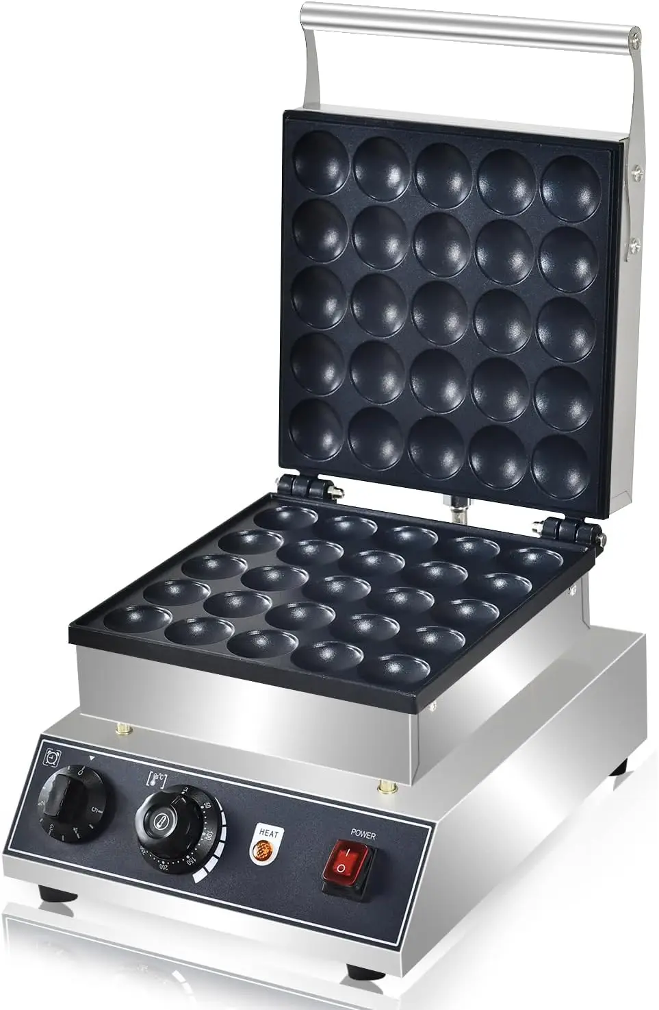 25pcs Mini Pancake Poffertjes Machine, 1800W Commercial Electric Poffertjes Grill, Stainless Steel, Temp & Time Control,for Home