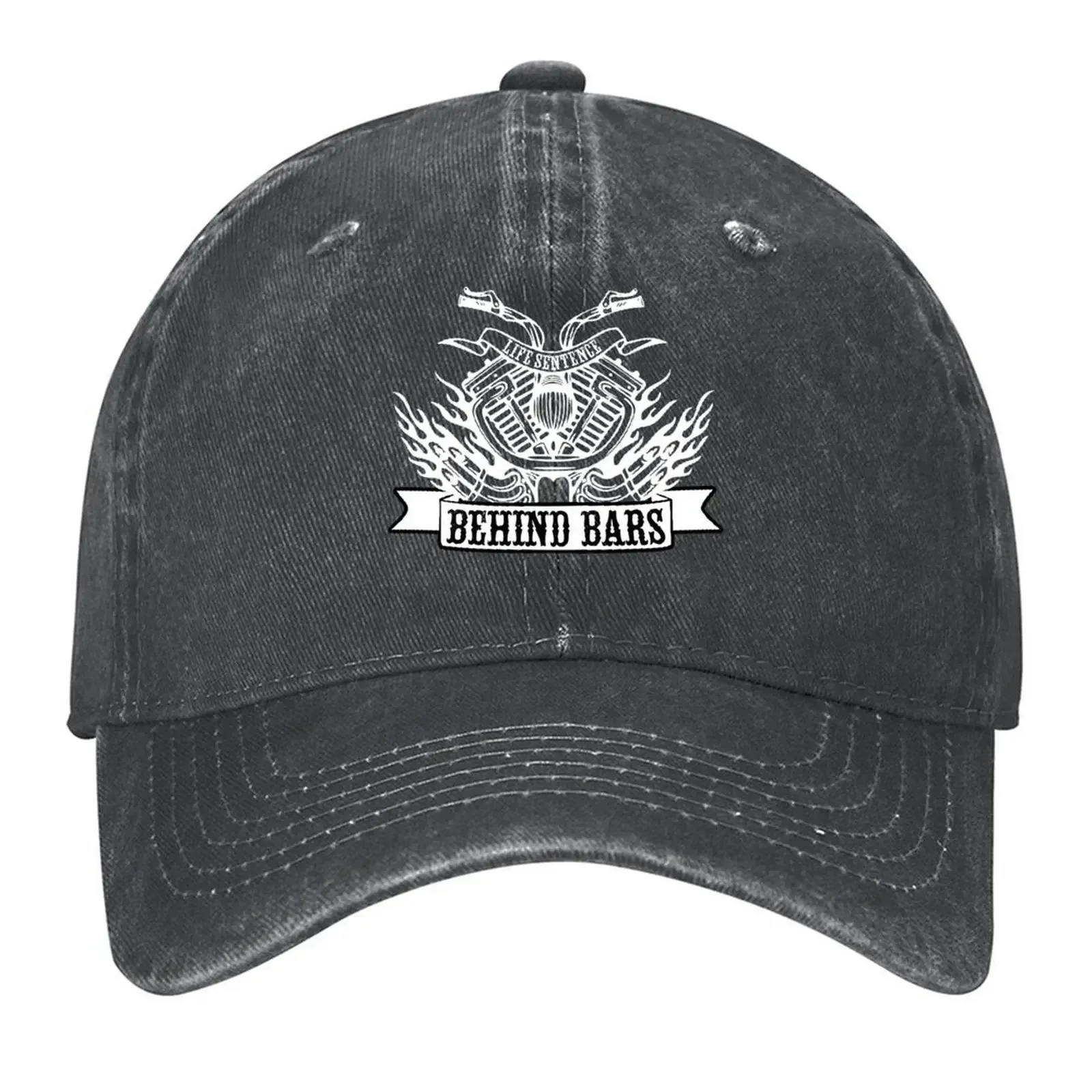 New Funny Café Racer T-Shirt, Life Sentence Behind Bars Motorbike Humour Graphic Baseball Cap Christmas Hat Luxury Woman Men's