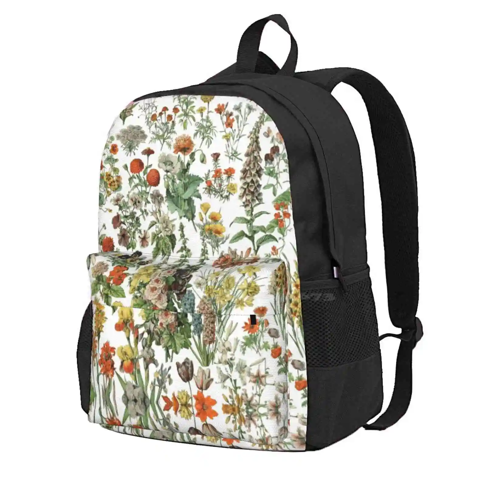 Vintage Floral Botanical Chart 1 Hot Sale Schoolbag Backpack Fashion Bags Botany Science Plants Nature Wildflowers Orange Pink